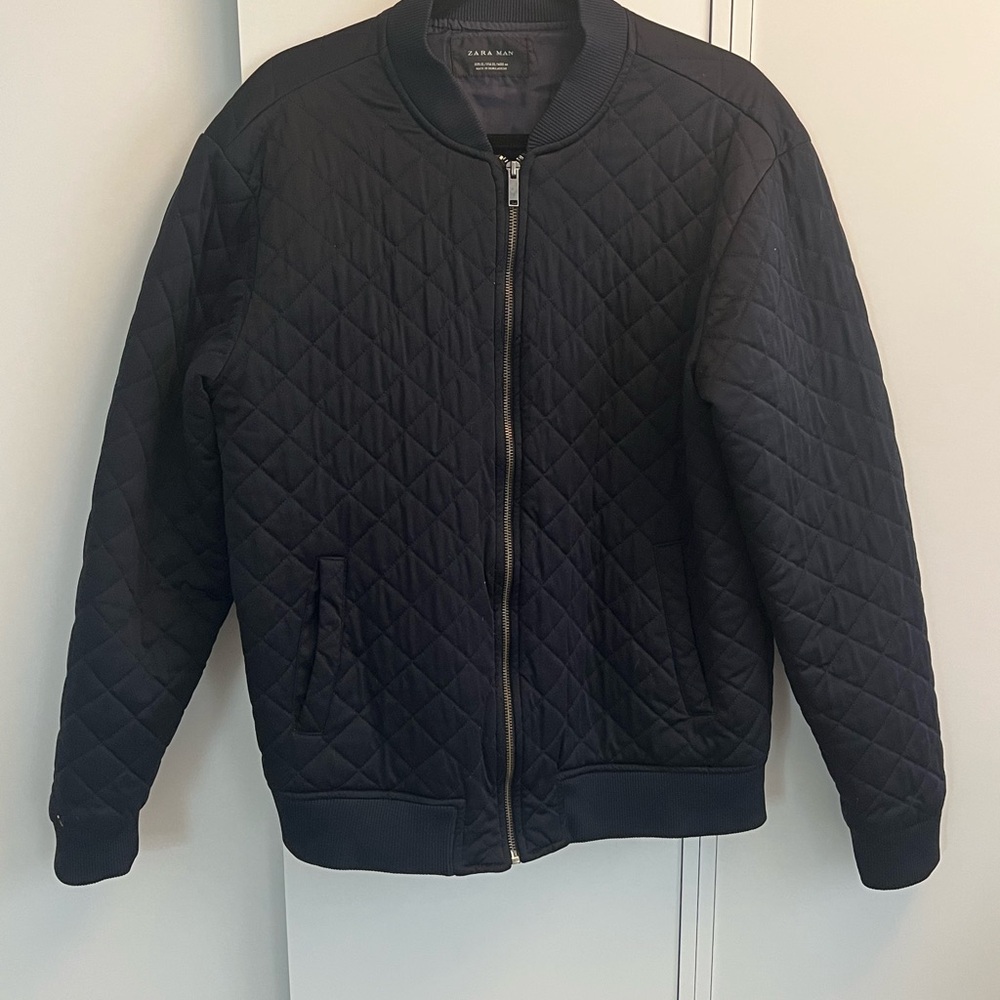 Zara Black Quilted Bomber Jacket